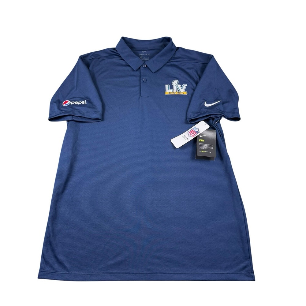Nike Super Bowl LIV Mens Blue Dri-FIT Performance Polo Shirt BV6042-410 Size M